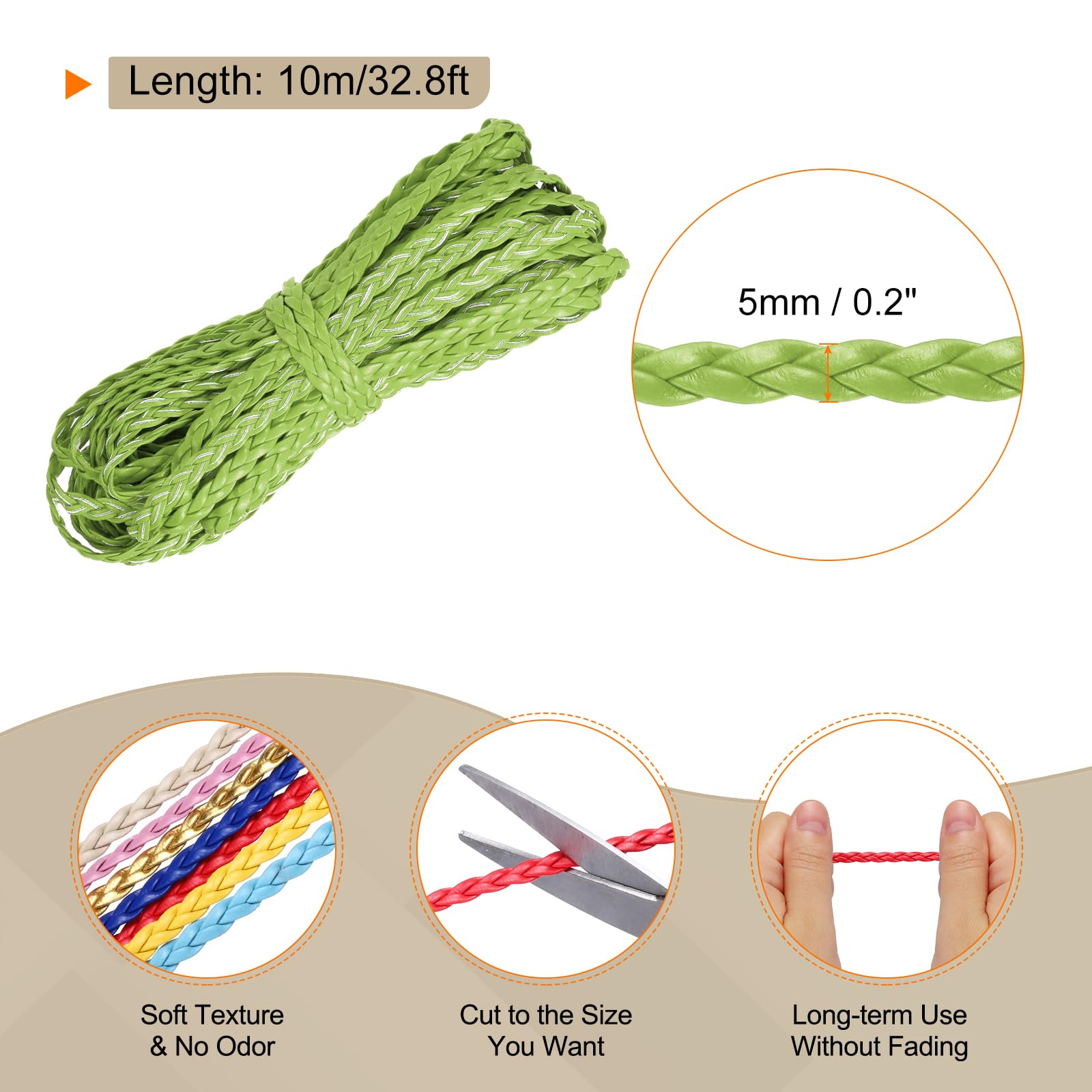 Rebower Flat Braided Leather Cord 5mm Braided Cording 10m Grass Green Leather Craft Strip for Jewelry Making Necklaces - Image 2