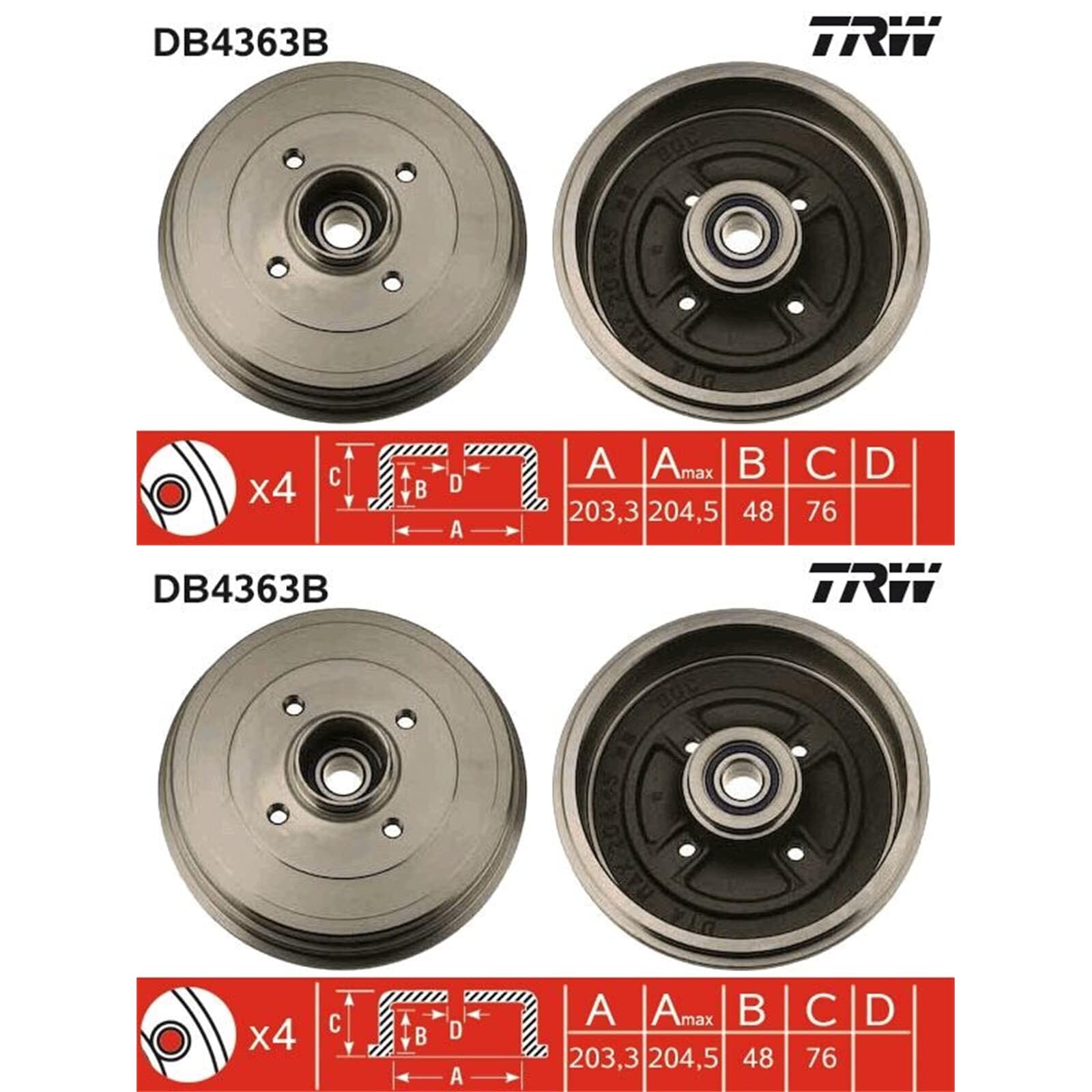 2X TRW Bremstrommeln hinten | 2x DB4363B passend für Clio Modus links+rechts |