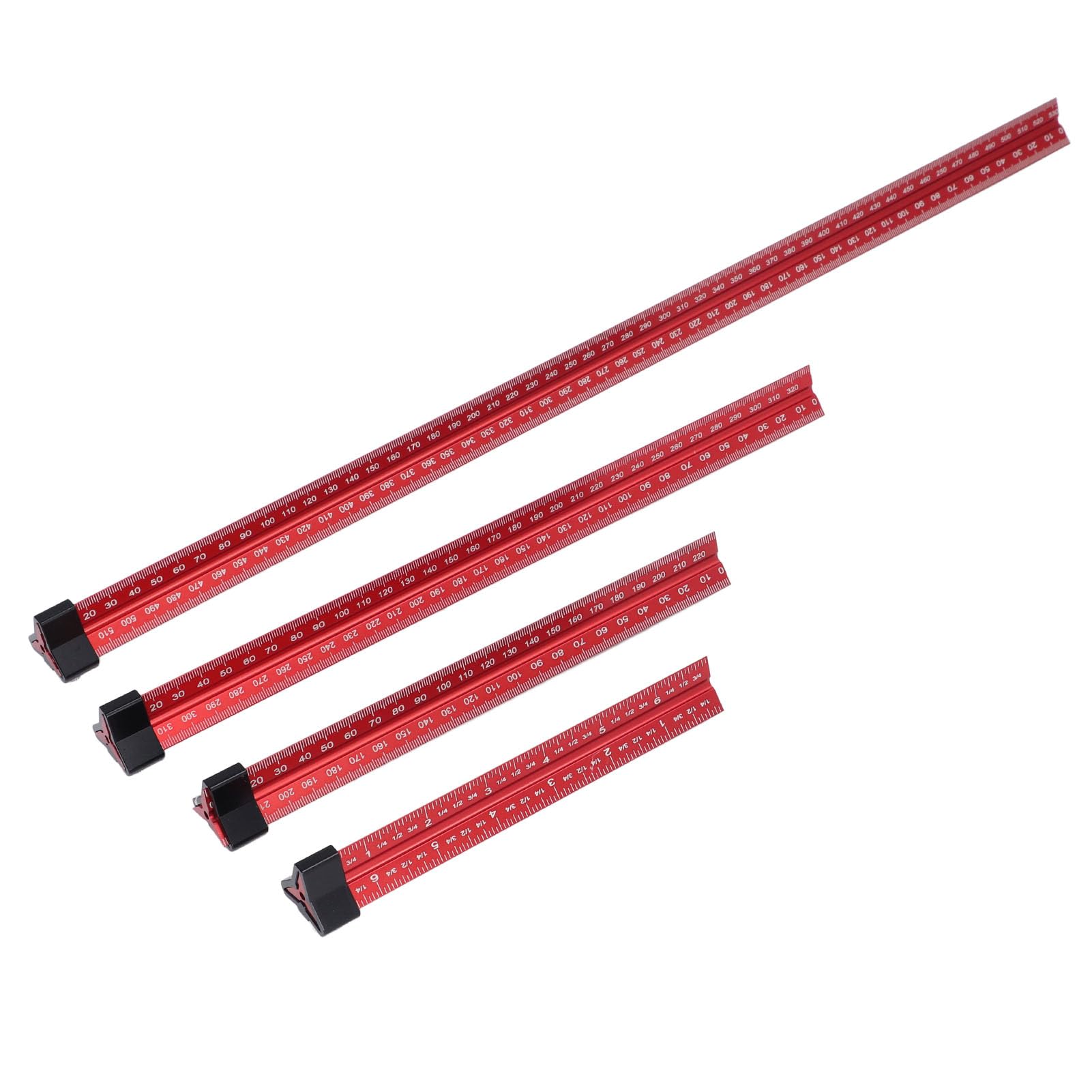 Juego de 4 piezas de regla de medición de carpintería, regla triangular de arquitecto, regla de escala de aleación de aluminio imperial métrica de 6 8 12 20 pulgadas con estante