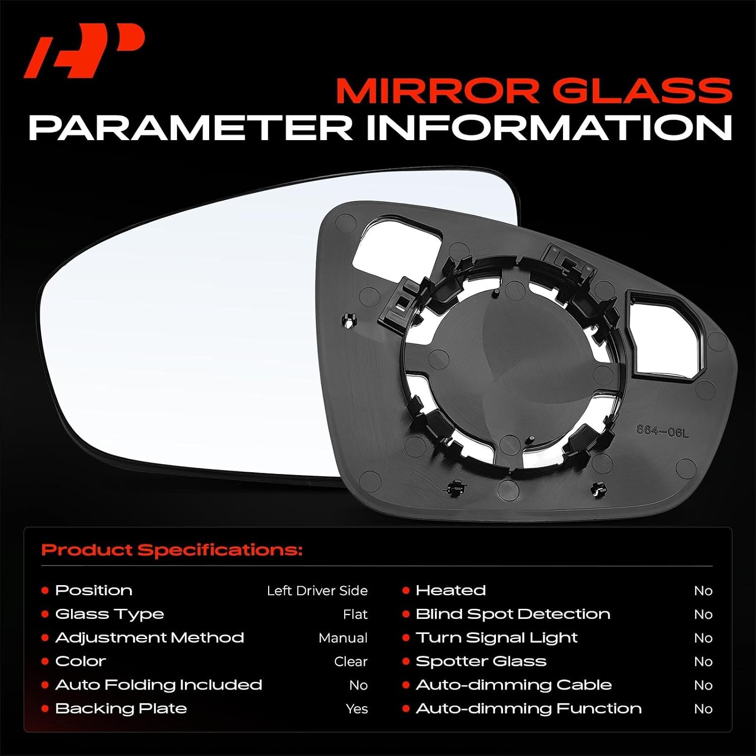 A-Premium Left Driver Side Non-Heated Mirror Glass with Backing Plate Compatible with Nissan Altima 2019 2020 2021 2022 2023 - Exterior Side View Flat Mirror