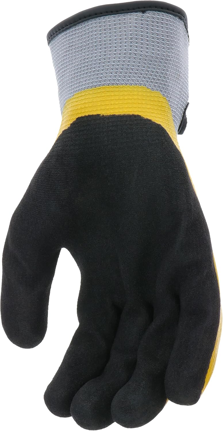 Cat® CAT017415L Polyester Shell Gloves – Gray/Black/Yellow, Large, Double Coated, Textured Latex Palm Gloves
