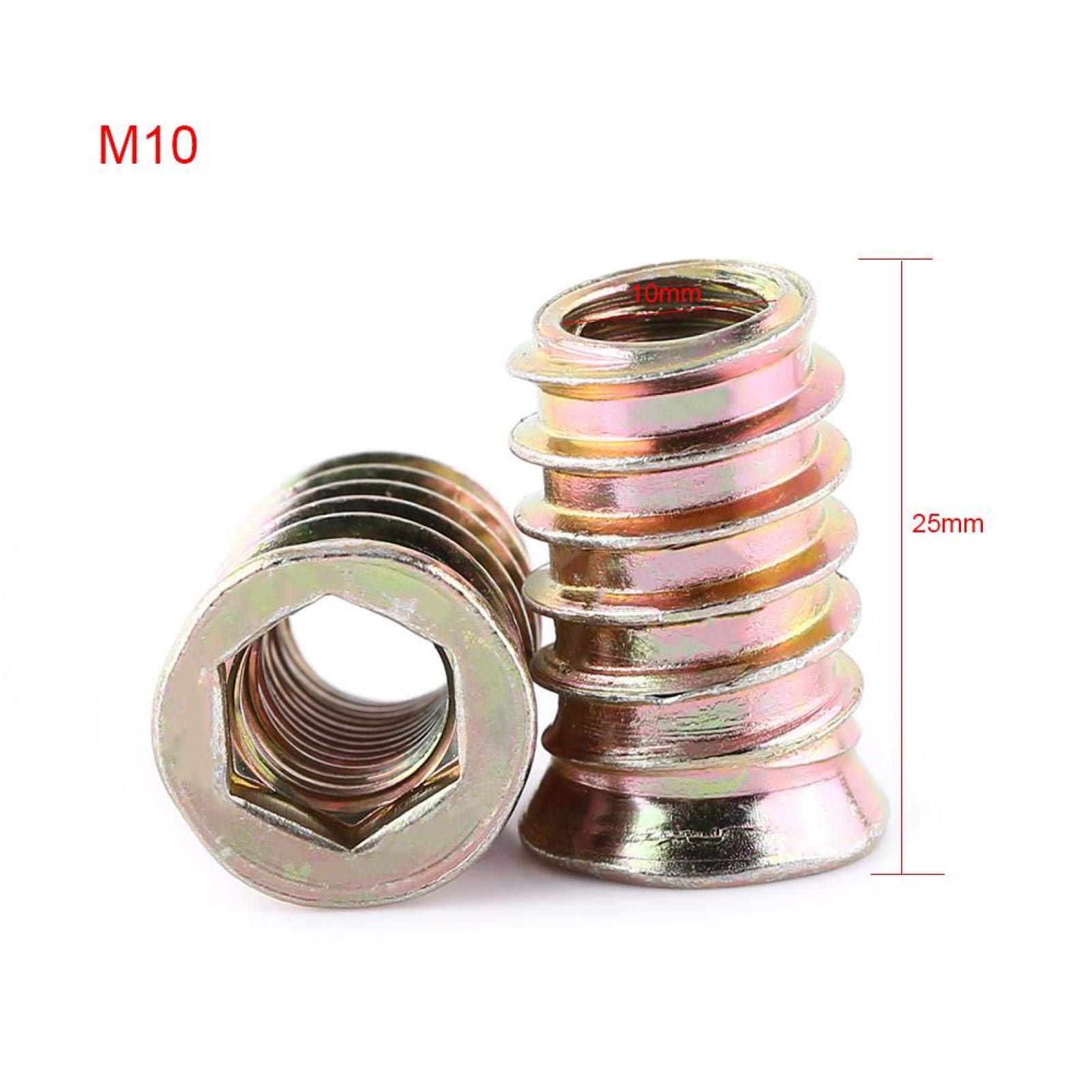 M10 Hex Socket Flat Head Furniture Screws, 20 Pack Carbon Steel External Thread Insert Nuts for Wood & Furniture Assembly - Image 2