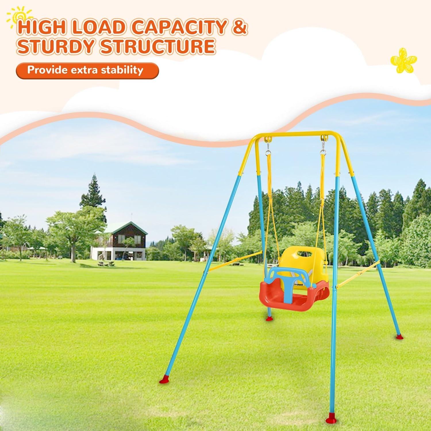 4-in-1 Toddler Swing Set & Baby Jumper and Bouncers, Heavy Duty Baby Swing Set with Foldable Metal Stand for Indoor & Outdoor, Suitable for Children 6 Months and Older, Easy to Assemble & Store