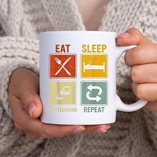 Retro Design for Skateboarder Eat Sleep Skateboard Repeat BlackMug, Tea Mug, Tea Cup, Coffee Cup