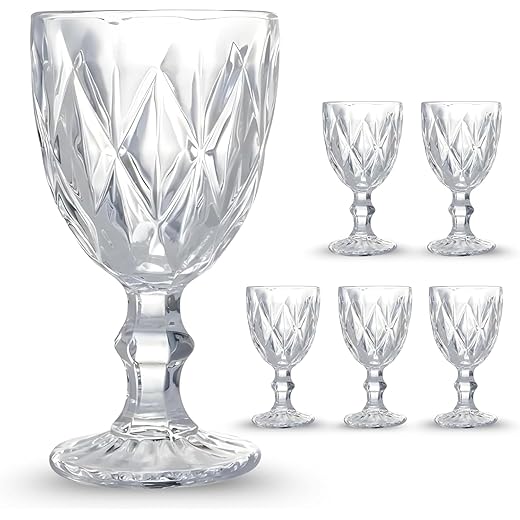 Conjunto de 6 Taças de Cristal (340 ml) – Design Lapidado em Vidro para Vinho e Água