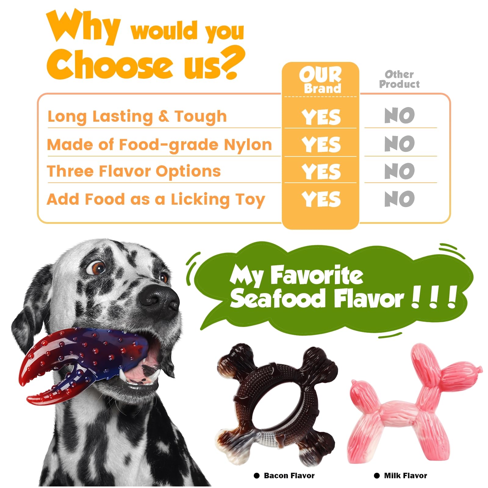 Juguetes para perros, paquete de 3 juguetes indestructibles para masticadores agresivos, nailon resistente y duradero, sabor a leche de tocino real, juguetes masticables para perros de raza