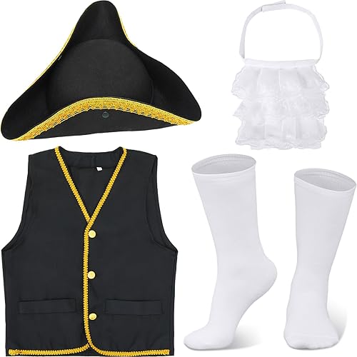 Miniatura 1 de Ramede Conjunto de disfraz colonial para niños y niños, disfraz de guerra revolucionaria, chaleco de tricornio, gorro de tricornio, calcetines de