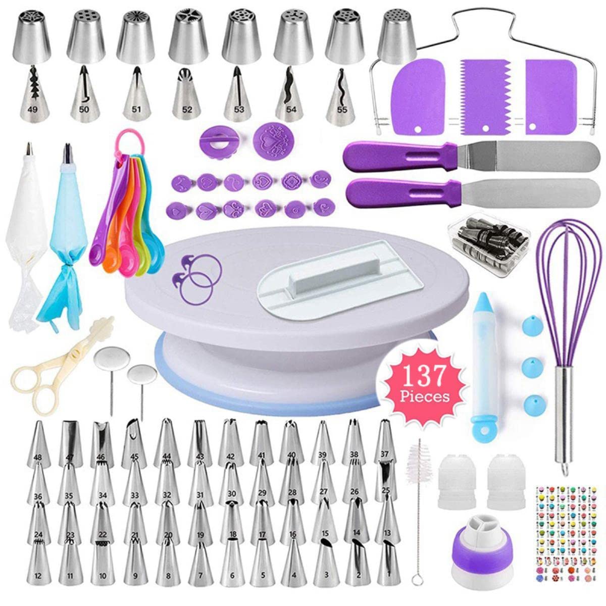 Tortenständer Drehteller Kuchendekorationswerkzeuge Kit Drehtisch Backwerkzeug Spritztülle Spritzbeutel Set Backzubehör Sets-106PCS