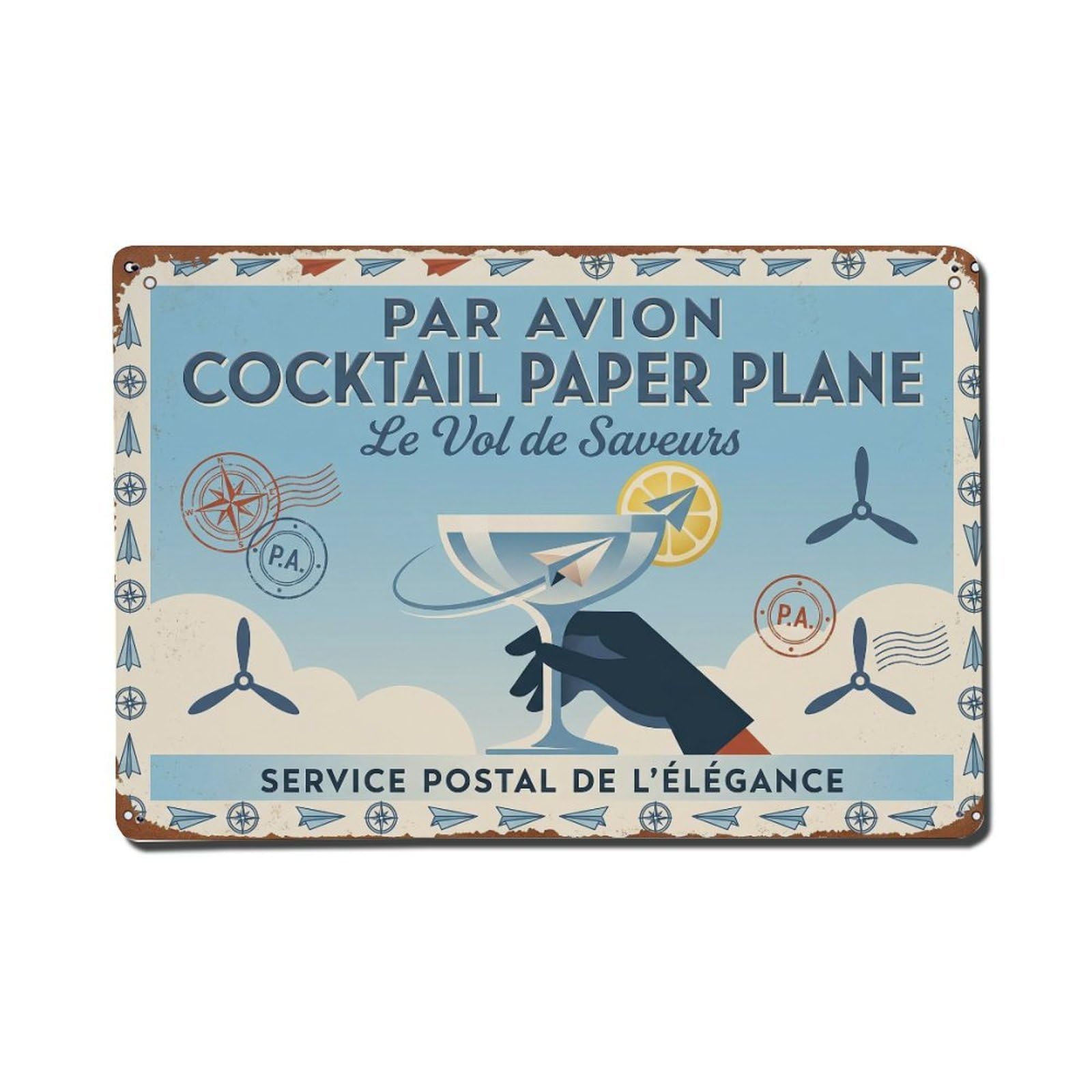 Paper Plane Modern Twist Metal Tin Sign Plaque Wall Decor for Cafe, Club Bar, Office, Home Garden Metal Poster 8x12Inch