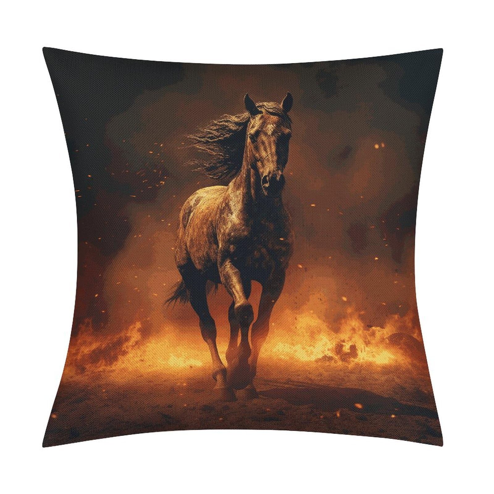 Fodpand Style Flame Horse Pillow Covers 18X18 Inch, Pillow Cases Boho Farmhouse, Throw Pillow Covers For Couch Sofa Bed Spring Home Decor