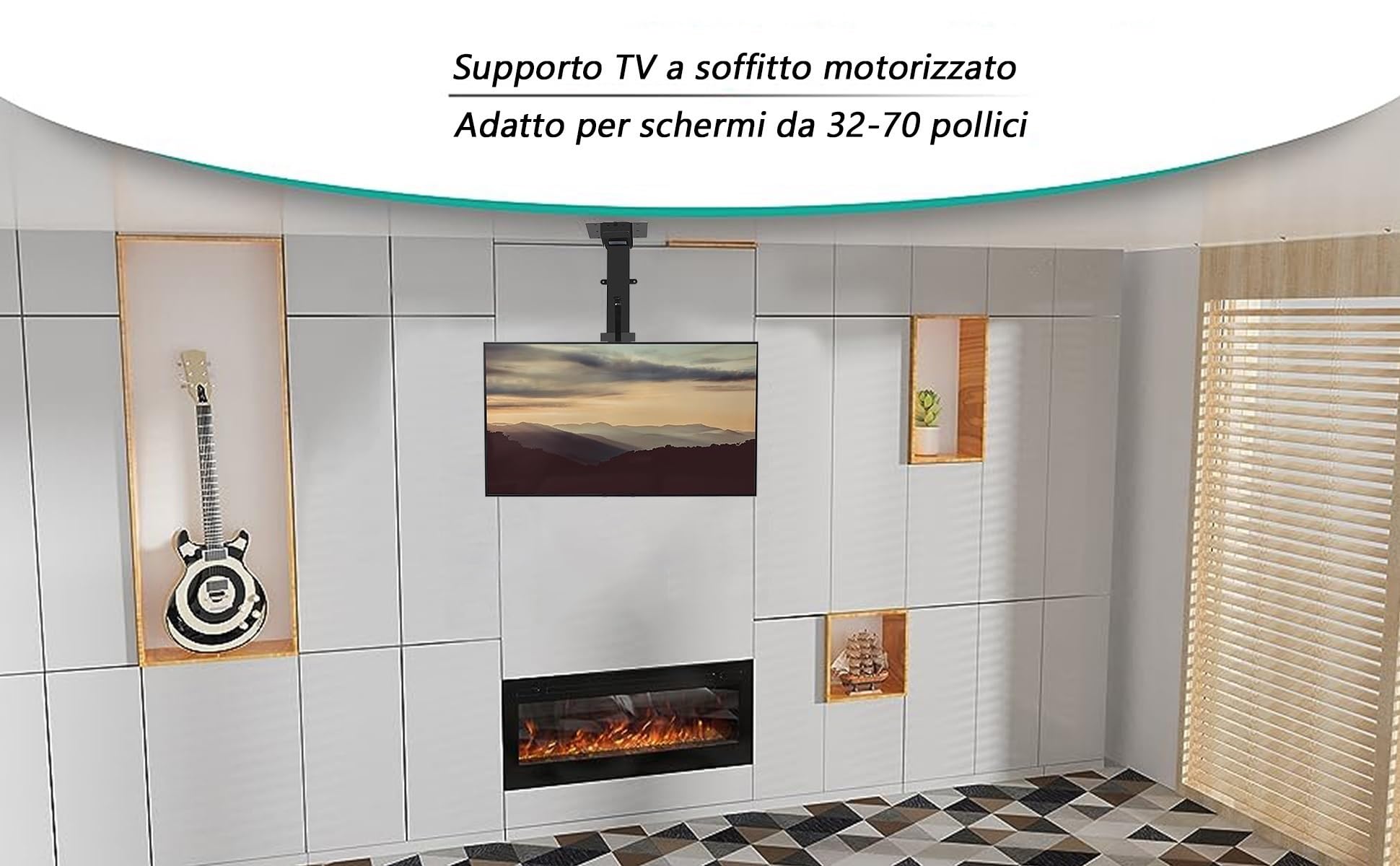 Soporte de TV de Techo motorizado Ajustable, Soporte de Pared para TV, Compatible con la mayoría de televisores de 26 a 70 Pulgadas, con Control Remoto e Interruptor, 730-1730 mm (900)