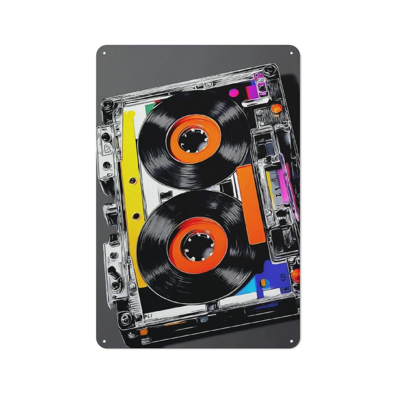 Junmoney Vibrant Retro Cassette Tape Artwork -2 Tin Wall Plaque 30X20cm With For Hobby Room Or Studio, For Updating Hobby Room And Studio After Moving