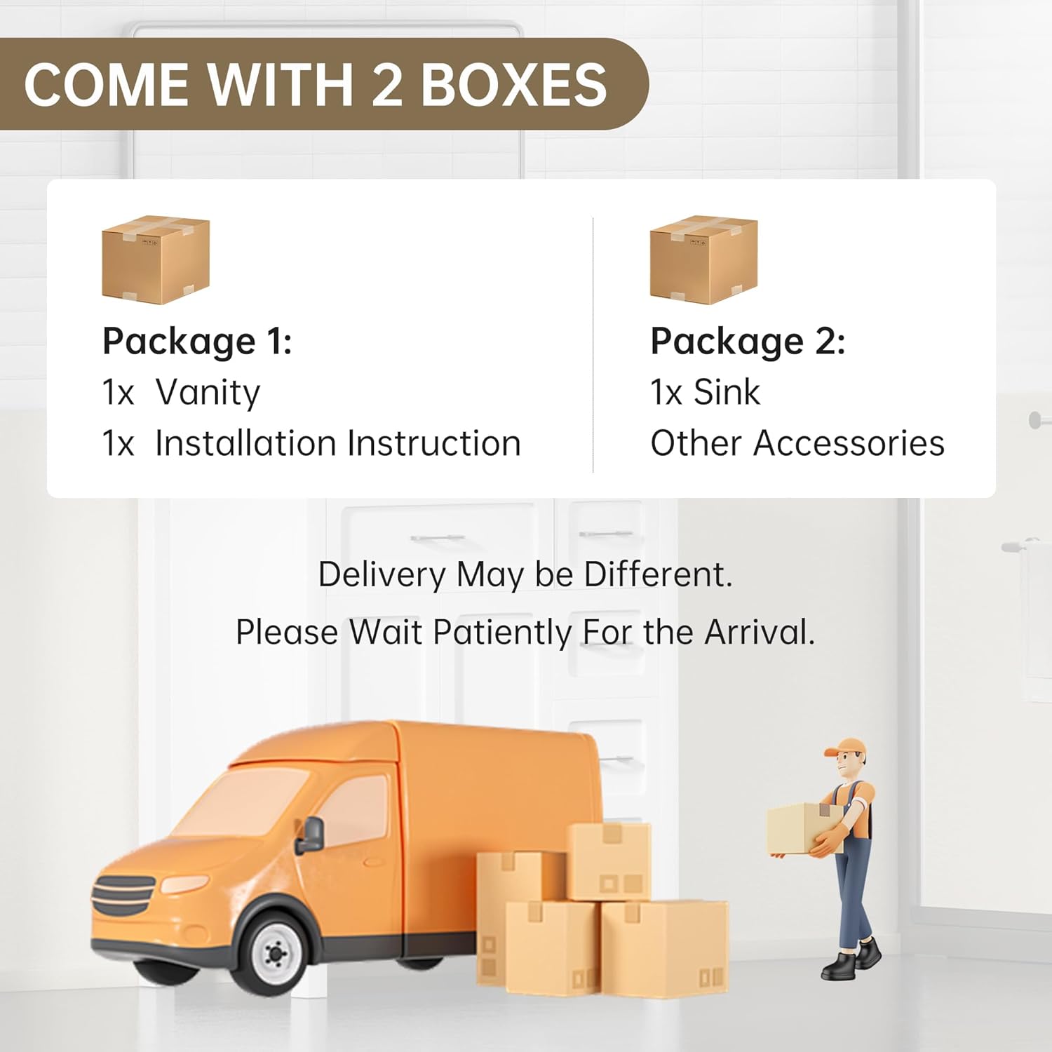 Diagram showing two packages for the vanity and sink