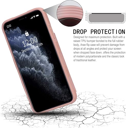 Miniatura 7 de Arae Funda para iPhone 11 Pro Max de piel sintética con bolsillos para tarjetas, cubierta trasera con tapa para iPhone 11 Pro Max 2019 de 6.5