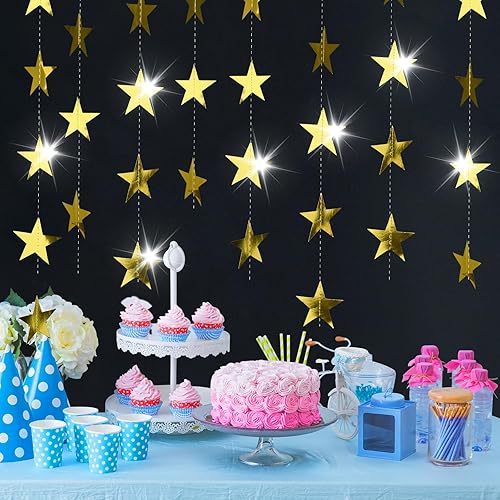 Miniatura 4 de Guirnalda de estrellas con purpurina de 131 pies, 10 unidades, guirnalda de papel de estrella dorada brillante, cumpleaños, baby shower, despedida