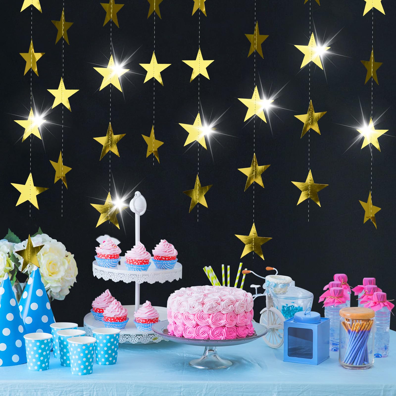 Guirnalda De Fiesta Brillante 4m Con Estrellas Y Purpurina - Para Cumpleaños, Bodas, Navidad