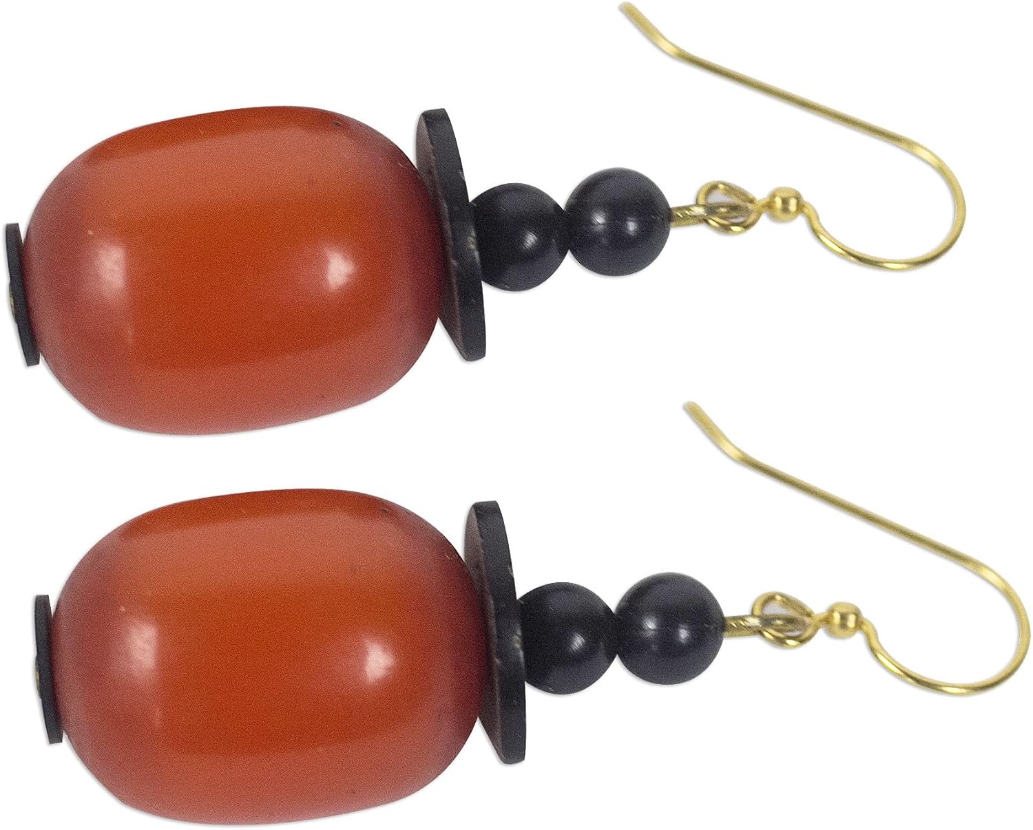 NOVICA Artisan Handmade Wood Recycled Plastic Dangle Earrings Orange Coconut Shell No Stone Ghana Eco Friendly [2 in L x 0.8 in W] ' Happy Helper'