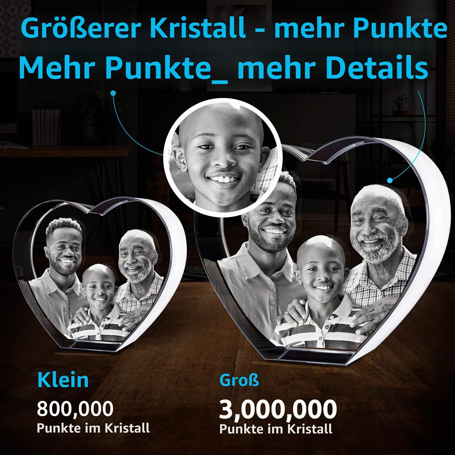 ArtPix 3D Glasfoto, personalisiertes Geschenk mit Ihrem eigenen Foto, 3D-Laser-geätztes Bild, graviertes Herzkristall, Erinnerungs-Geburtstagsgeschenke für Mama, Papa, Männer, Frauen