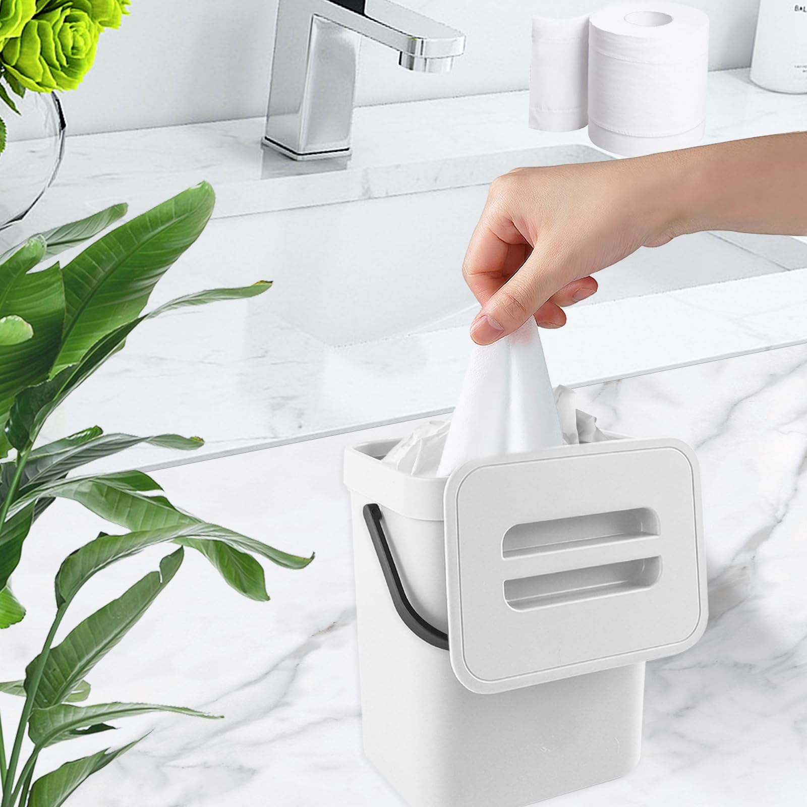 Mały kosz na kompost do kuchni, wiszący kosz na śmieci ekologiczny, na blat roboczy, pojemnik z pokrywką, kompostownik, do użytku w pomieszczeniach, 3 l, biały
