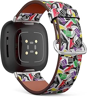 CJBROES Replacement Leather Watch Band, Compatible with Fitbit Versa 3 and Fitbit Sense of Wristband Bracelet Accessory - Colored gumshoes Sport