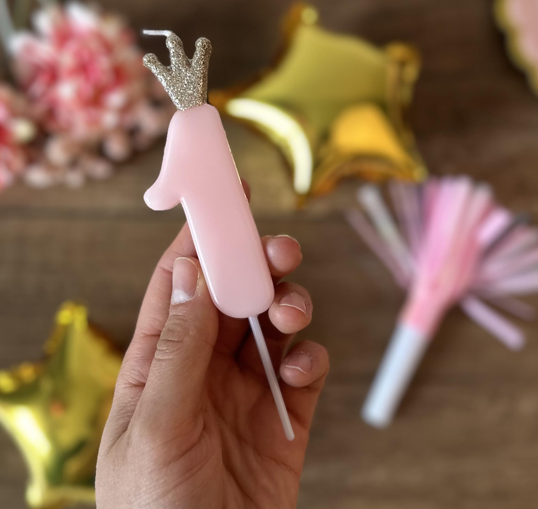 Geburtstagskerze Zahl 1 Mit Krone – Rosa-weißer Farbverlauf, Für Torte & Dekoration