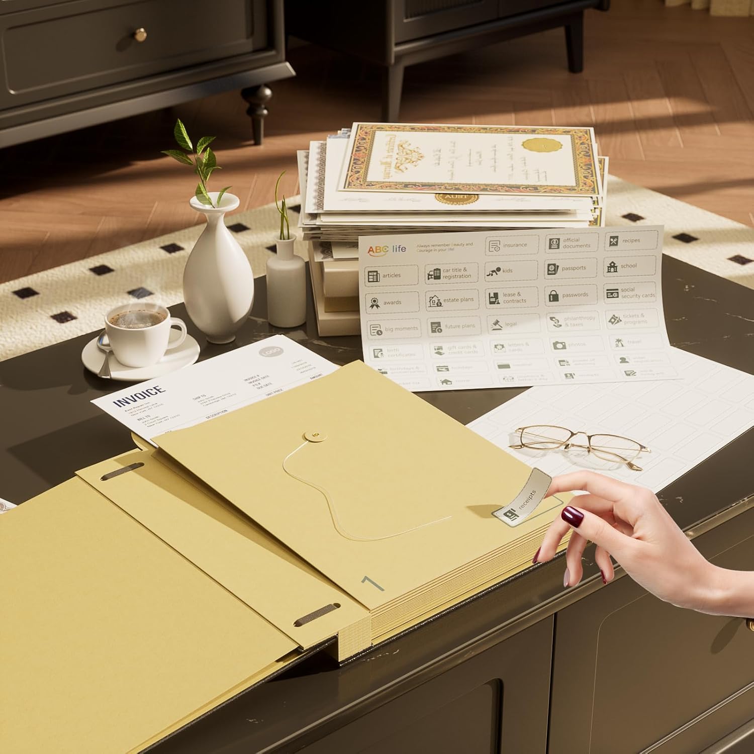 ABC life Folio Important Document Organizer, Customized Expanding File Folder with for Important Papers, Letters, Birth Certificates, Emergency Binder, Photos, Passports, Black - Image 7