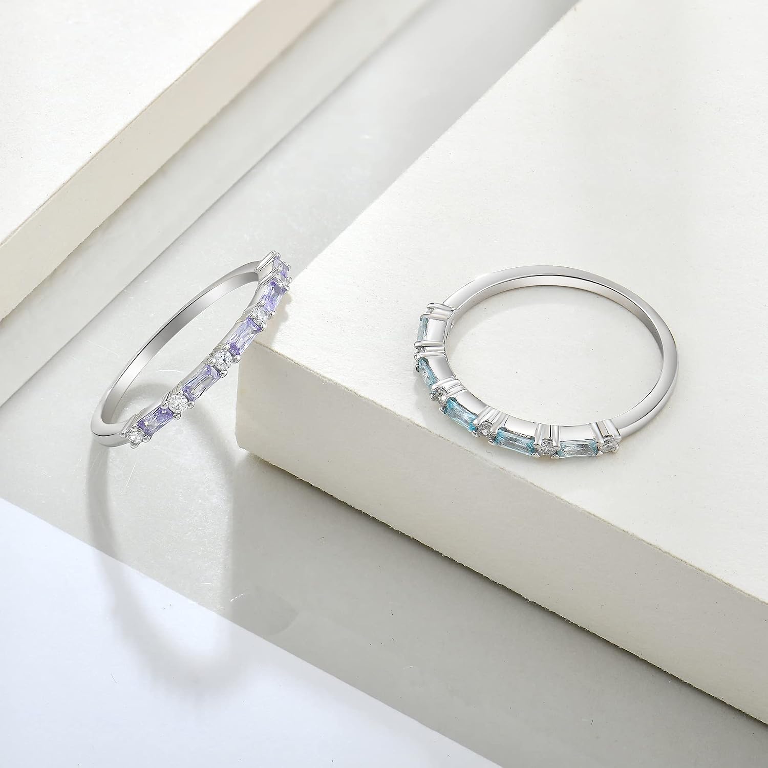 JO WISDOM 925 Sterling Silver Wedding Band for Women Thin Stacking Ring Half Cubic Zirconia Eternity Engagement Ring