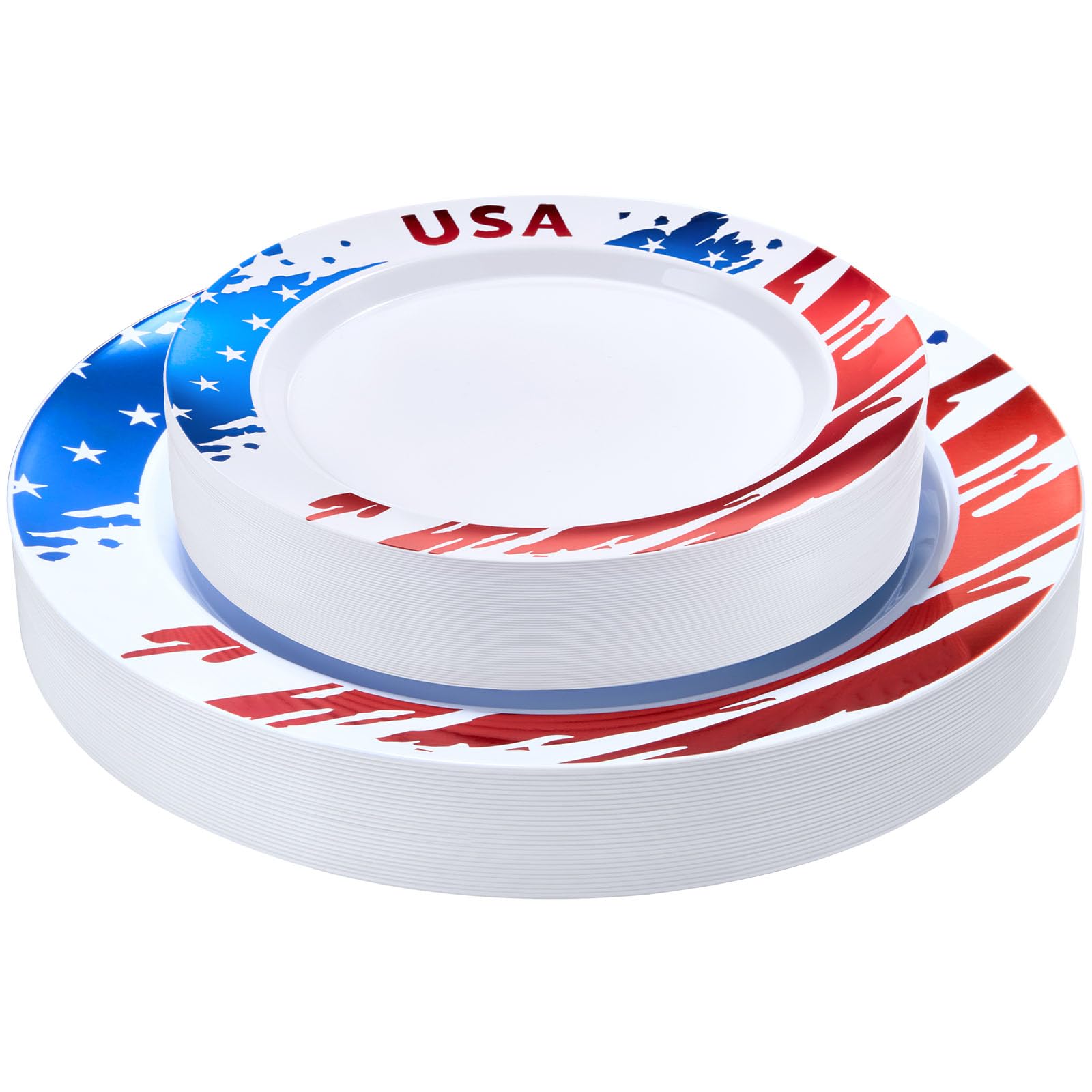 Goodluck 4th of July Plastic Plates, 60Pcs Patriotic Red White and Blue