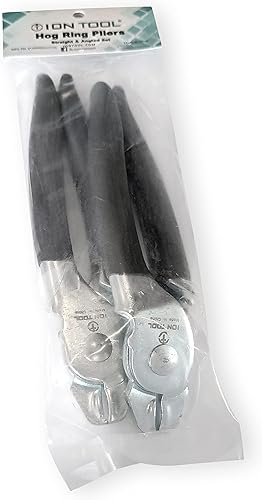 Miniatura 4 de Juego de 2 alicates para anillos de cerdo, rectos y doblados en 45, acero con empuñaduras antideslizantes para tapicería, salchichas, embolsado,