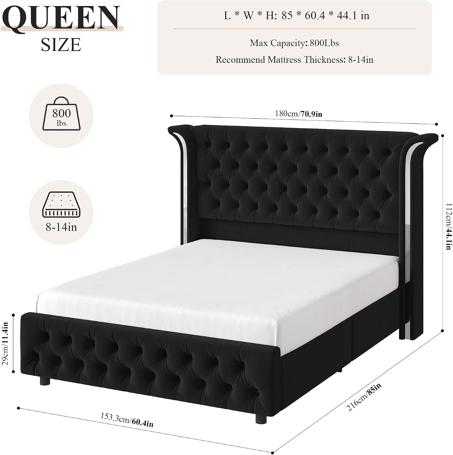 Diagram showing all components of the Keyluv Queen Bed Frame
