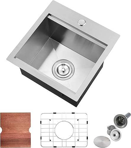 Miniatura 10 de Fregadero de barra de cocina de 15 x 17 pulgadas, fregadero de barra de acero inoxidable de 15 pulgadas, estación de trabajo, fregadero de cocina