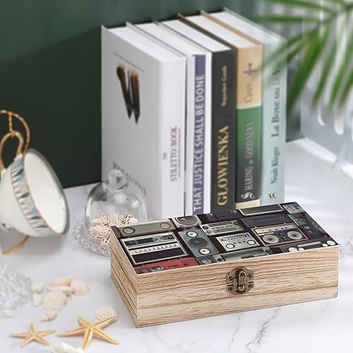 Miniatura 4 de MUSM Caja de almacenamiento de madera vintage para pared de radio Boombox, cajas de almacenamiento elegantes y retro, exquisita funda de madera