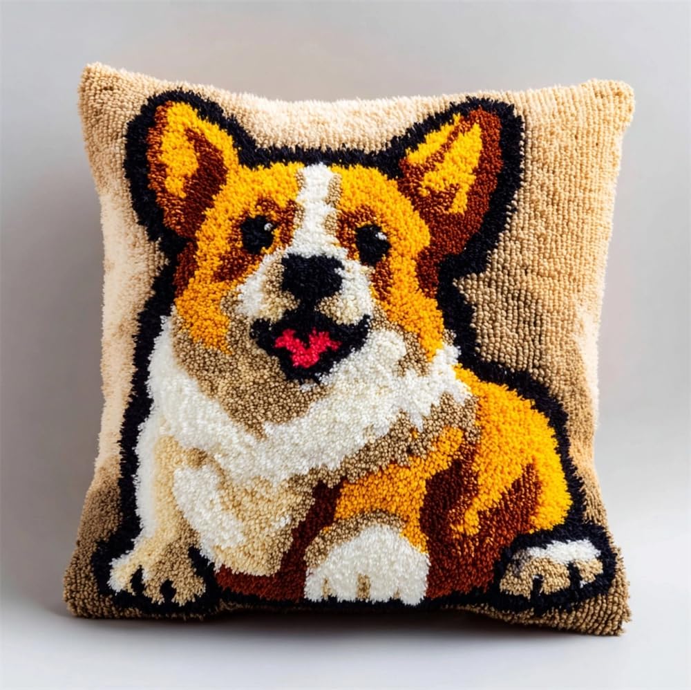 kitphoenix Latch Hook Cushion Kit, Corgi
