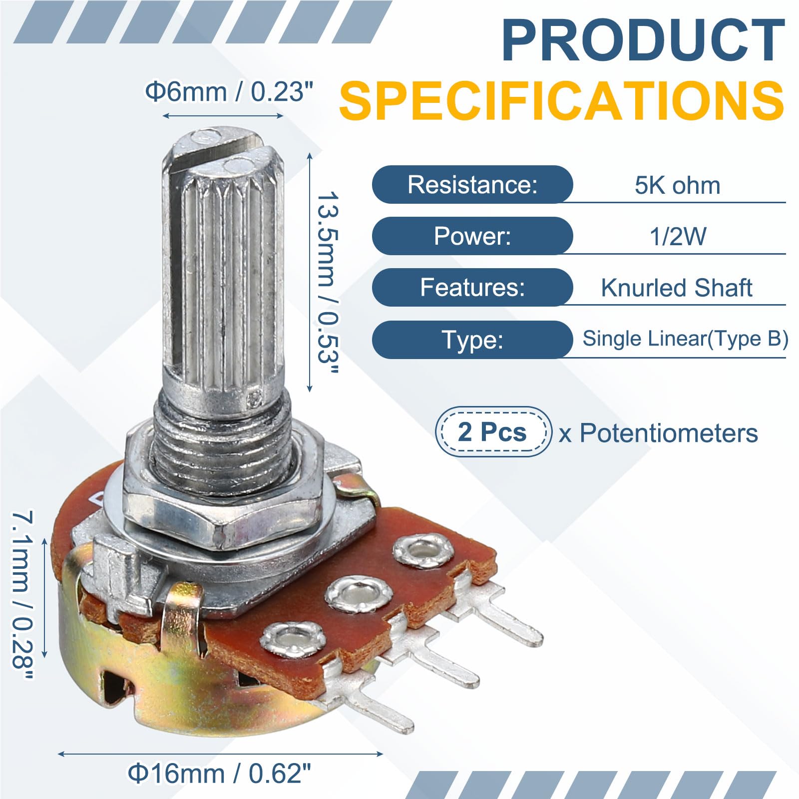 5K Ohm Potentiometers - 2 Pack -2