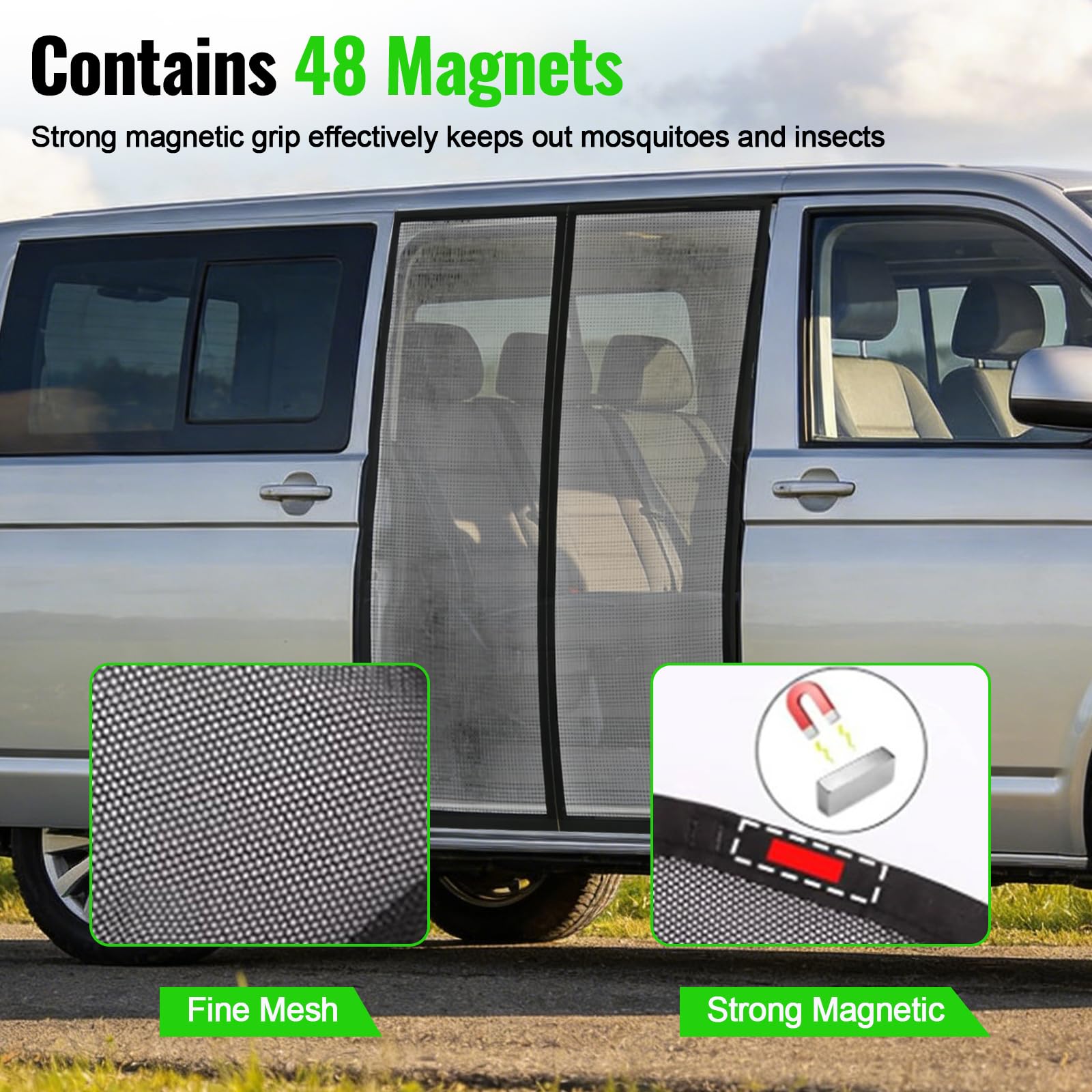 Moskitiera magnetyczna do VW T5 T6 drzwi przesuwnych, 145 x 115 cm, moskitiera samochodowa, ochrona przed owadami i słońcem, moskitiera samochodowa na kemping (drzwi boczne)
