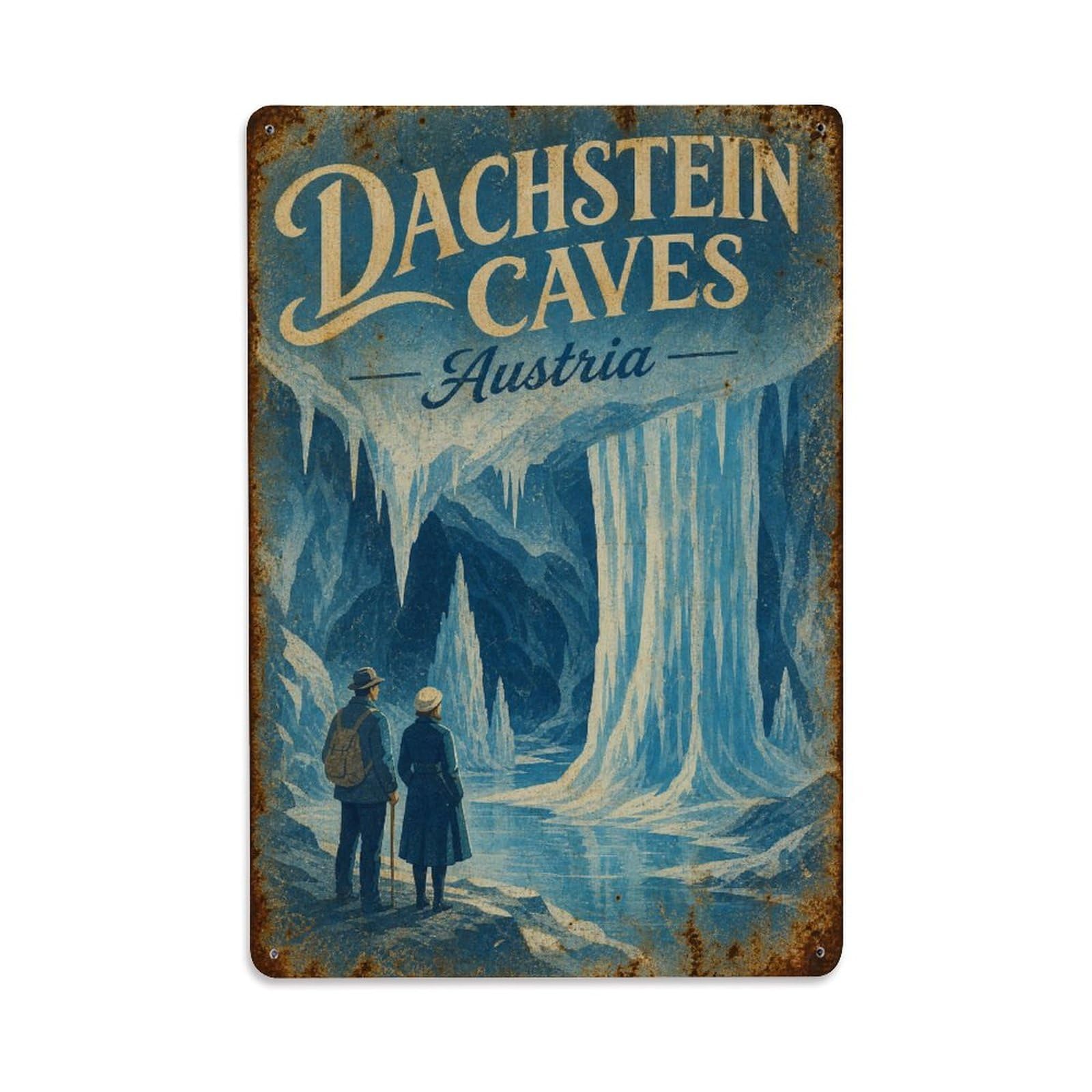 Gead 8X12inch Style Vintage Travel Hallstatt Austria Caves Metal Tin Sign