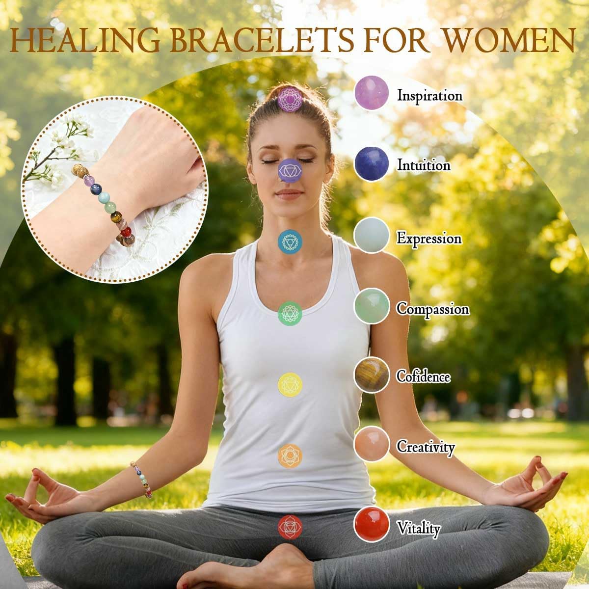 7 Chakra Bracelet for Women, Healing Stones for Anxiety Relief, Spiritual Crystal Energy Bracelet for Meditation, Relaxation Positive Vibes - Image 3