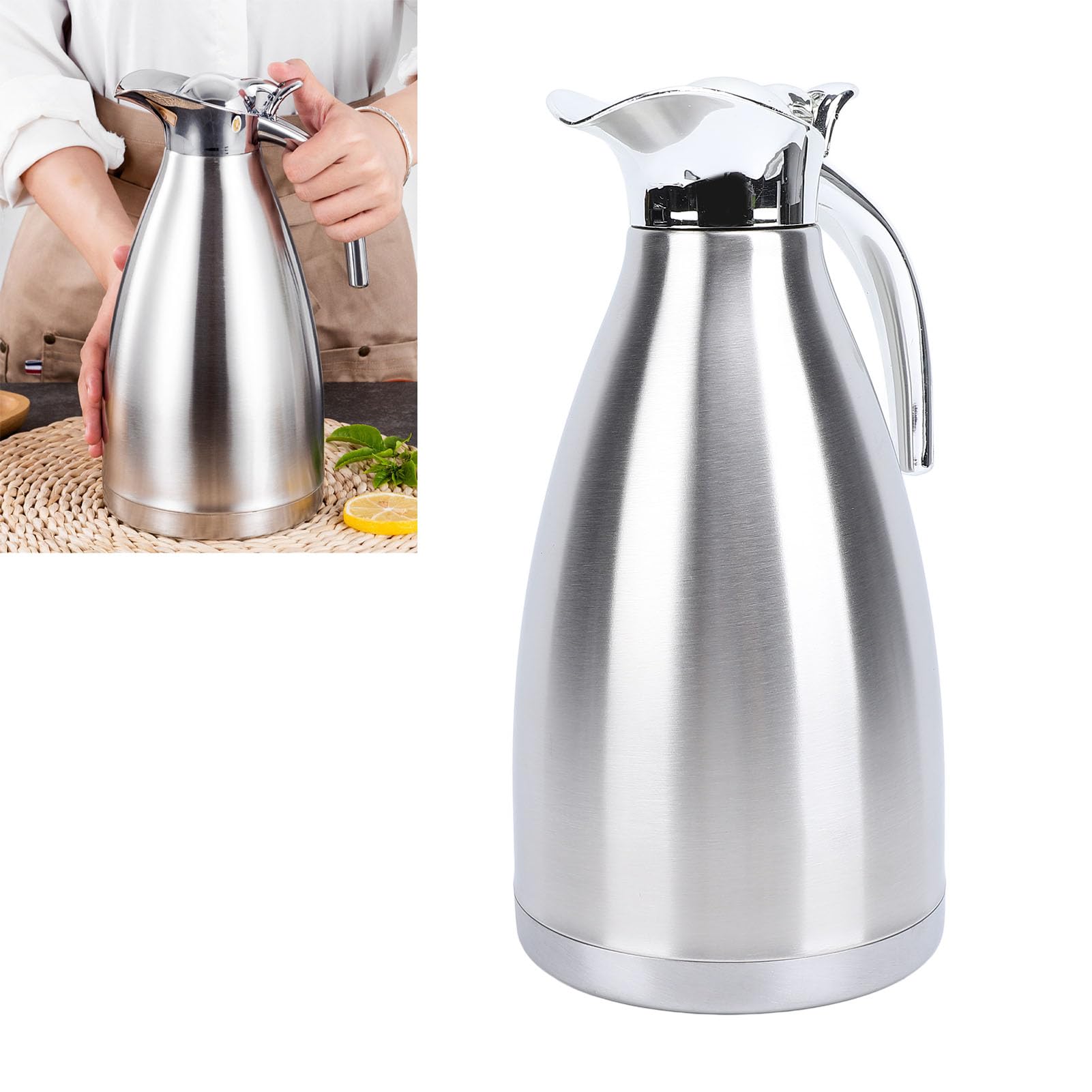 AYNEFY Stainless Steel Thermal Coffee Pot, Double Wall Insulated Vacuum Coffee Pot for Daily Use, 304 Stainless Steel Material (2L)