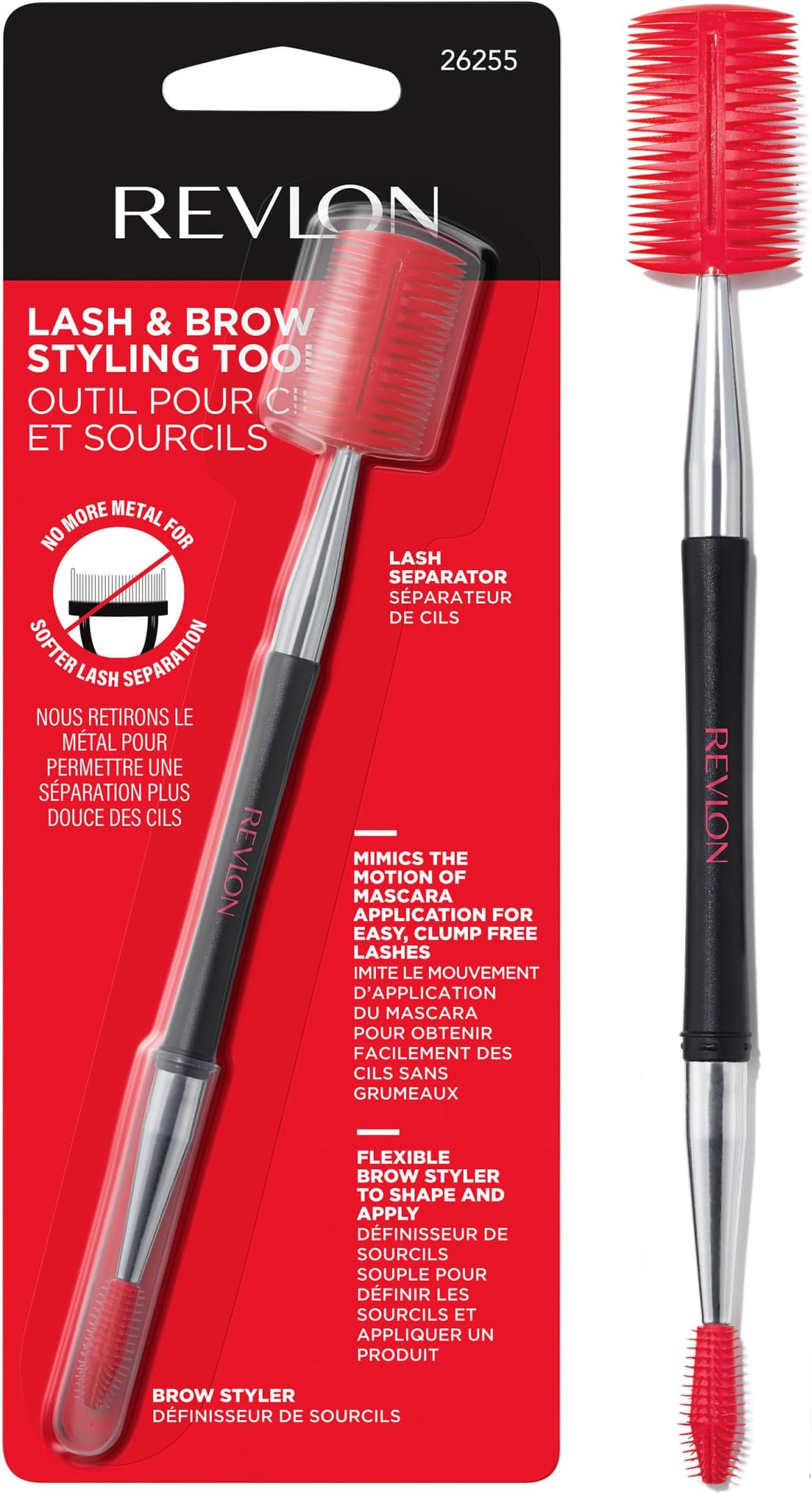 Revlon Lash & Brow Styling Tool, Dual Ended Eyelash Separator & Eyebrow Brush Spoolie, Works with Mascara & Brow Makeup, 1 count