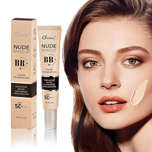 Miniatura 1 de O'CHEAL BB Cream con SPF 50+  Hidratante teñido de cobertura completa con base de polvo corrector construible, sin aceite, acabado hidratante y