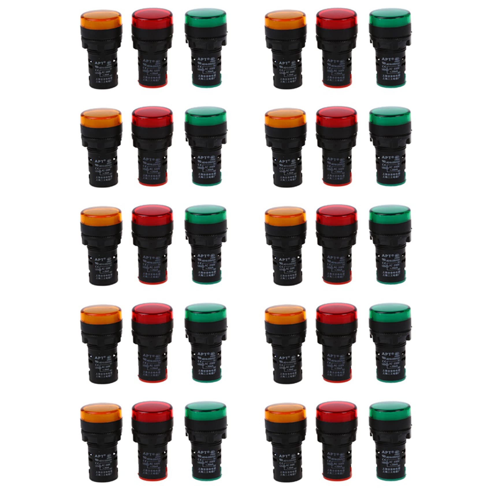 Lampara LED 22mm AC220V indicadores de panel rojo amarillo verde 30 piezas