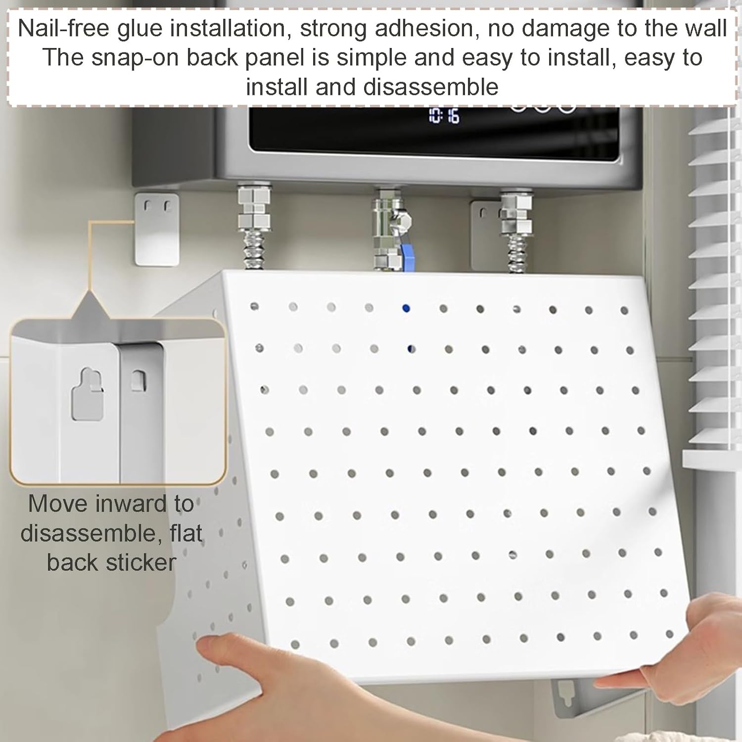 Kitchen Pegboard Organizer Kit, Water Heater Pipeline Plate, Wall Mount Display Panel For Home Garage Bathroom Gas Pipe Shielding Cover, Multifunctional Storage Rack(38x15x40CM)