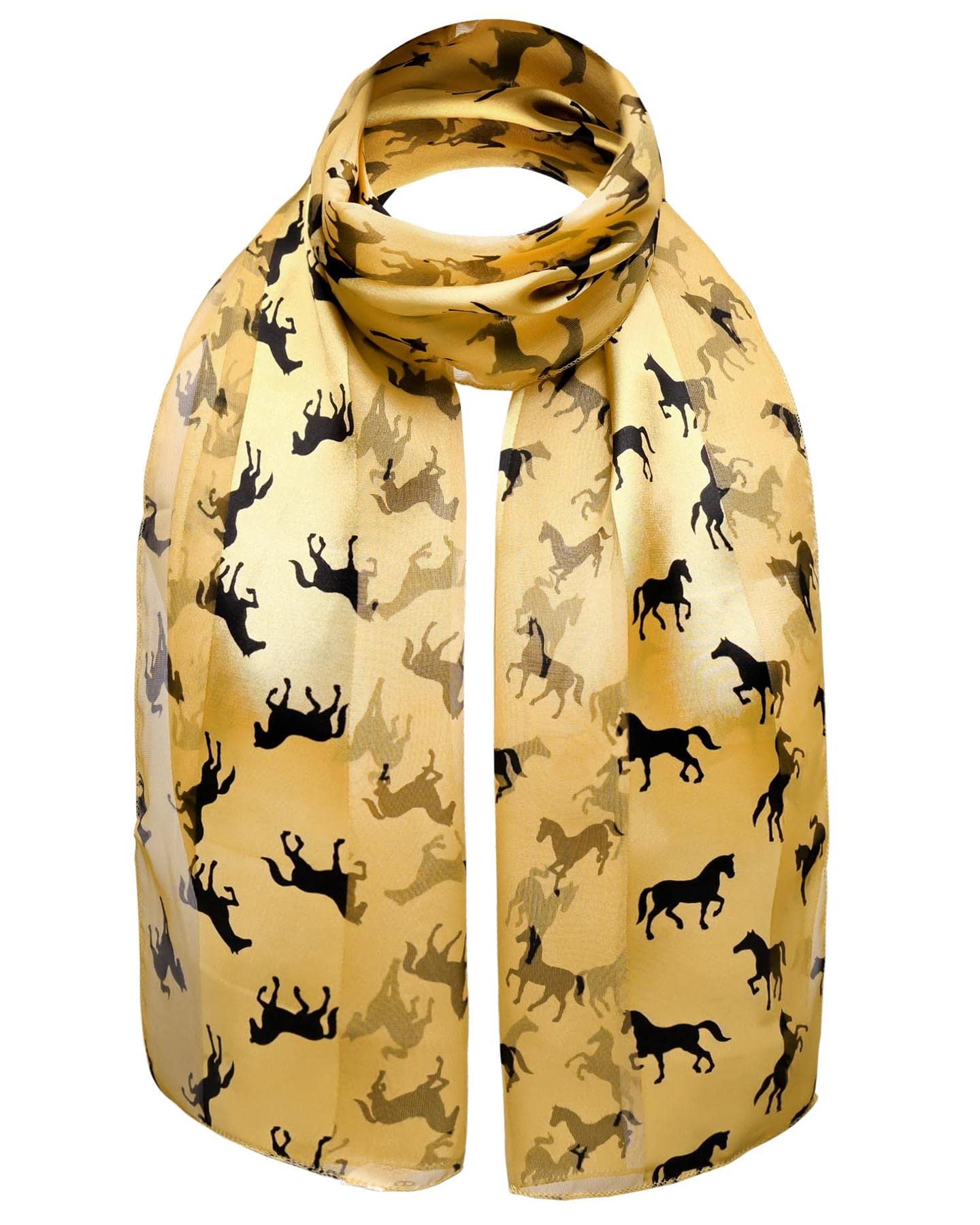 Basic Sense Horse Print Satin Stripe Scarf, Small Gold