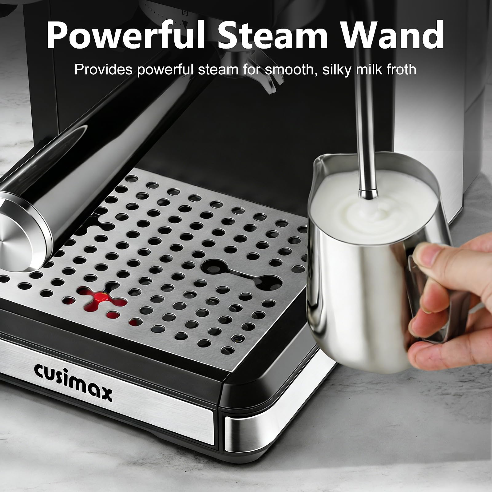 Espresso Machine with Grinder, 20 Bar Professional Expresso Coffee Machines with Milk Frother Steam Wand, Espresso Maker with 60oz Removable Water Tank, Cappuccino & Latte Machine for Home (Black) — view 6