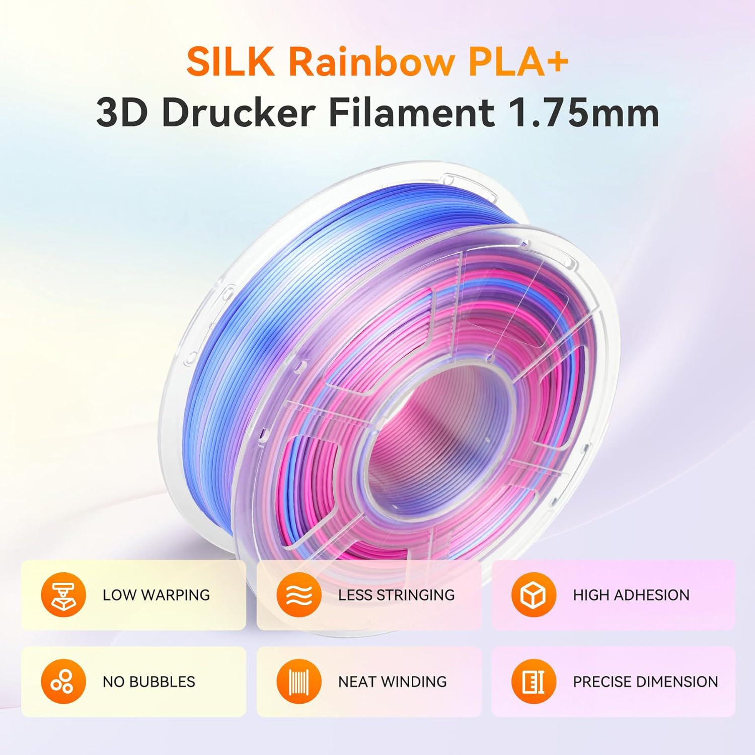 TECBEARS Silk Rainbow PLA Filament 1.75mm, Gradient 3D Printer Filament, Shiny Silk Rainbow Filament, Fast Color Change Each 8 Meters, Dimensional Accuracy +/- 0.02mm(Lilac-Violet)