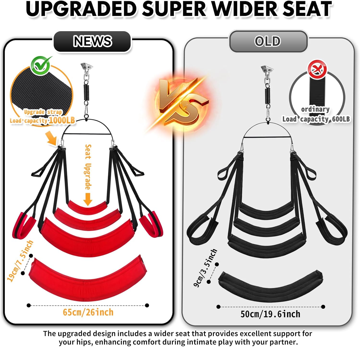 Sex Swing for Couples, 2-in-1 Door & Ceiling Sex Swings with 360° Rotation, Widened Padded Seat & Adjustable Straps for Ultimate Support (Red)