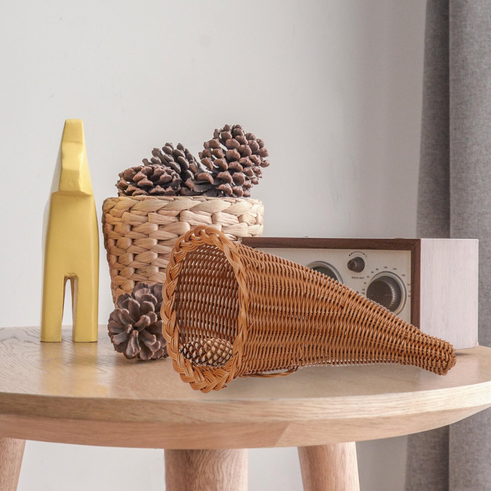 ULTECHNOVO Cesta Tejida Forma De Cuerno Para Almacenamiento De Alimentos Decoración De Hogar y Oficina Cesta Para Frutas y Pan