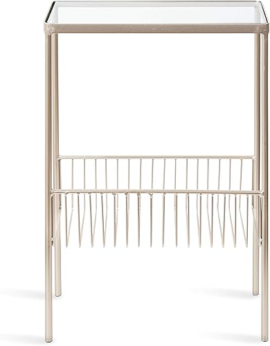 Miniatura 9 de Kate and Laurel Trubey - Mesa auxiliar moderna, 15.75 x 8 x 24.6 pulgadas, color plateado, mesa auxiliar contemporánea con parte superior de cristal