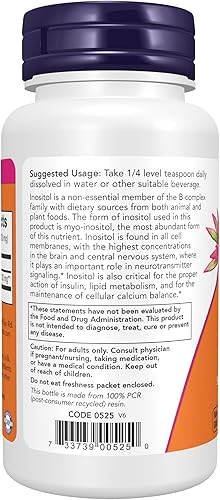 Miniatura 3 de Suplementos NOW, polvo de inositol, señalización de neurotransmisores*, salud celular*, 2 onzas