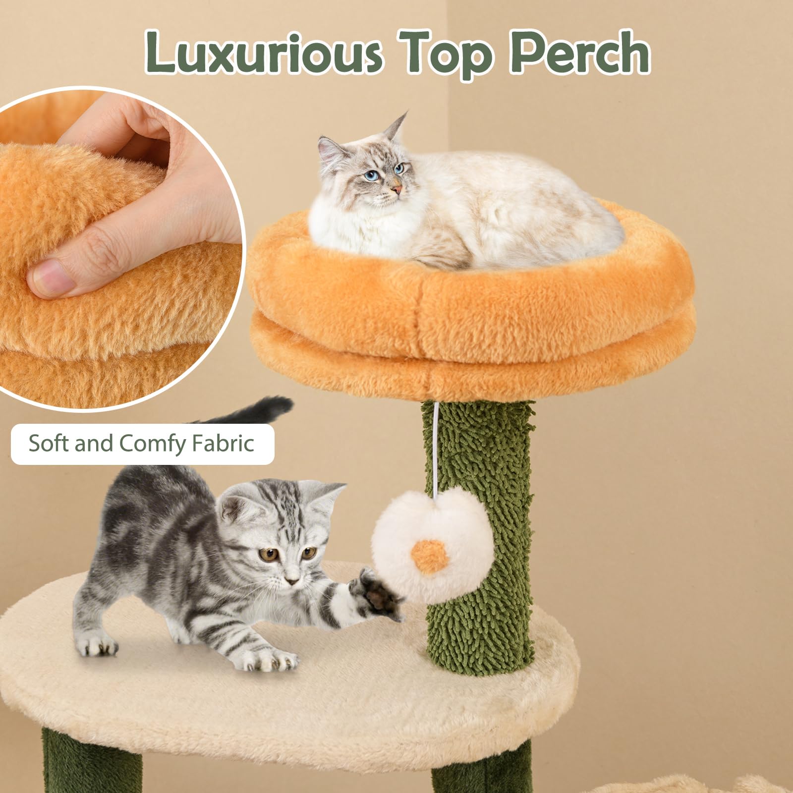 PETSITE 45" Flower Cat Tree - Multi-Level Cat Tower With Scratching Posts, Perch, Basket & Toys - View #5